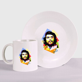 Набор: тарелка + кружка с принтом Che Guevara в Кировске, керамика | Кружка: объем — 330 мл, диаметр — 80 мм. Принт наносится на бока кружки, можно сделать два разных изображения. 
Тарелка: диаметр - 210 мм, диаметр для нанесения принта - 120 мм. | че гевара