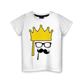 Детская футболка хлопок с принтом Мужская корона и очки в Кировске, 100% хлопок | круглый вырез горловины, полуприлегающий силуэт, длина до линии бедер | король | корона | очки | усы