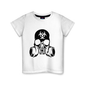 Детская футболка хлопок с принтом Радиоактивность в Кировске, 100% хлопок | круглый вырез горловины, полуприлегающий силуэт, длина до линии бедер | Тематика изображения на принте: биологическая угроза | противогаз | радиация | респиратор | череп