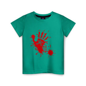 Детская футболка хлопок с принтом Кровавый отпечаток руки в Кировске, 100% хлопок | круглый вырез горловины, полуприлегающий силуэт, длина до линии бедер | кровь | отпечаток | пятно | рука | след
