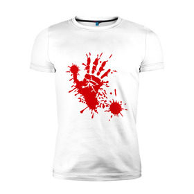 Мужская футболка премиум с принтом Кровавый отпечаток руки в Кировске, 92% хлопок, 8% лайкра | приталенный силуэт, круглый вырез ворота, длина до линии бедра, короткий рукав | кровь | отпечаток | пятно | рука | след