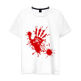 Мужская футболка хлопок с принтом Кровавый отпечаток руки в Кировске, 100% хлопок | прямой крой, круглый вырез горловины, длина до линии бедер, слегка спущенное плечо. | кровь | отпечаток | пятно | рука | след