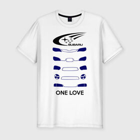Мужская футболка премиум с принтом One love subaru в Кировске, 92% хлопок, 8% лайкра | приталенный силуэт, круглый вырез ворота, длина до линии бедра, короткий рукав | logo | one love | sti | subaru | авто | лого | субарик | субару