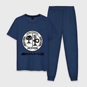 Мужская пижама хлопок с принтом AMG в Кировске, 100% хлопок | брюки и футболка прямого кроя, без карманов, на брюках мягкая резинка на поясе и по низу штанин
 | amg | benz | logo | mercedes | авто | амг | лого | мерс | мерседес бенс