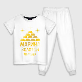 Детская пижама хлопок с принтом Марина - золотой человек (gold) в Кировске, 100% хлопок |  брюки и футболка прямого кроя, без карманов, на брюках мягкая резинка на поясе и по низу штанин
 | золото | золотой человек | марина