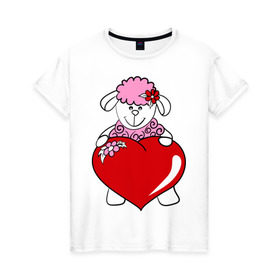 Женская футболка хлопок с принтом Барашек с сердцем в Кировске, 100% хлопок | прямой крой, круглый вырез горловины, длина до линии бедер, слегка спущенное плечо | 2015 | баран | барашек | коза | козочка | новый год | овечка | овца | рождество | сердце | цветок