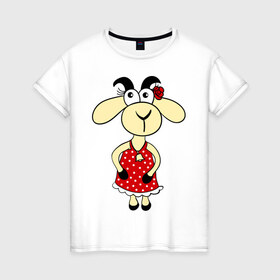 Женская футболка хлопок с принтом Козочка в Кировске, 100% хлопок | прямой крой, круглый вырез горловины, длина до линии бедер, слегка спущенное плечо | 2015 | баран | барашек | коза | козочка | новый год | овечка | овца | рога | рождество | роза