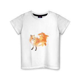 Детская футболка хлопок с принтом Лиса акварель в Кировске, 100% хлопок | круглый вырез горловины, полуприлегающий силуэт, длина до линии бедер | fox | акварель | животные | лисы | мило