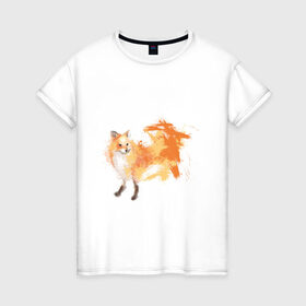 Женская футболка хлопок с принтом Лиса акварель в Кировске, 100% хлопок | прямой крой, круглый вырез горловины, длина до линии бедер, слегка спущенное плечо | fox | акварель | животные | лисы | мило