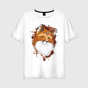 Женская футболка хлопок Oversize с принтом Лиса в Кировске, 100% хлопок | свободный крой, круглый ворот, спущенный рукав, длина до линии бедер
 | fox | акварель | животные | лисы | мило