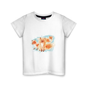 Детская футболка хлопок с принтом Лисички в Кировске, 100% хлопок | круглый вырез горловины, полуприлегающий силуэт, длина до линии бедер | Тематика изображения на принте: fox | акварель | животные | лисы | мило