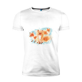 Мужская футболка премиум с принтом Лисички в Кировске, 92% хлопок, 8% лайкра | приталенный силуэт, круглый вырез ворота, длина до линии бедра, короткий рукав | fox | акварель | животные | лисы | мило