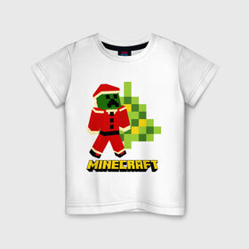 Детская футболка хлопок с принтом Minecraft в Кировске, 100% хлопок | круглый вырез горловины, полуприлегающий силуэт, длина до линии бедер | Тематика изображения на принте: 2015 | minecraft | ёлка | игры | маинкрафт | новый год | шапка