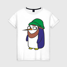 Женская футболка хлопок с принтом Пингвин в шапке в Кировске, 100% хлопок | прямой крой, круглый вырез горловины, длина до линии бедер, слегка спущенное плечо | борода | пингвин