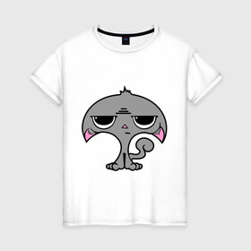 Женская футболка хлопок с принтом Недовольный котенок в Кировске, 100% хлопок | прямой крой, круглый вырез горловины, длина до линии бедер, слегка спущенное плечо | 