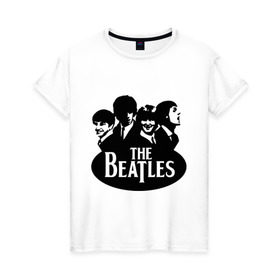 Женская футболка хлопок с принтом The Beatles 1 в Кировске, 100% хлопок | прямой крой, круглый вырез горловины, длина до линии бедер, слегка спущенное плечо | beatles | harrison | lennon | mccartmey | starr | битлз