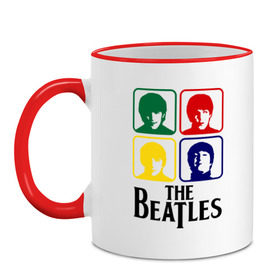 Кружка двухцветная с принтом The Beatles в Кировске, керамика | объем — 330 мл, диаметр — 80 мм. Цветная ручка и кайма сверху, в некоторых цветах — вся внутренняя часть | beatles | битлз | битлы