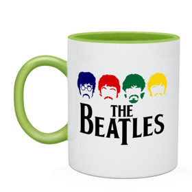 Кружка двухцветная с принтом The Beatles 3 в Кировске, керамика | объем — 330 мл, диаметр — 80 мм. Цветная ручка и кайма сверху, в некоторых цветах — вся внутренняя часть | beatles | harrison | lennon | mccartmey | starr | битлз