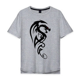 Мужская футболка хлопок Oversize с принтом Дракон (стильный трайбл) в Кировске, 100% хлопок | свободный крой, круглый ворот, “спинка” длиннее передней части | dragon | tattoo | дракон | тату | трайбл