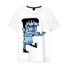 Мужская футболка хлопок с принтом Монстр Франкенштейна в Кировске, 100% хлопок | прямой крой, круглый вырез горловины, длина до линии бедер, слегка спущенное плечо. | зомби