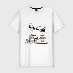 Мужская футболка премиум с принтом Санта в Кировске, 92% хлопок, 8% лайкра | приталенный силуэт, круглый вырез ворота, длина до линии бедра, короткий рукав | 2015 | дом | новый год | олень | праздник | санта | снег