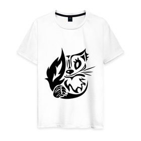 Мужская футболка хлопок с принтом Чеширский кот в Кировске, 100% хлопок | прямой крой, круглый вырез горловины, длина до линии бедер, слегка спущенное плечо. | кот | улыбка | чеширский