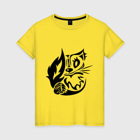 Женская футболка хлопок с принтом Чеширский кот в Кировске, 100% хлопок | прямой крой, круглый вырез горловины, длина до линии бедер, слегка спущенное плечо | кот | улыбка | чеширский