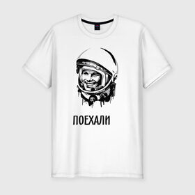 Мужская футболка премиум с принтом Гагарин. Поехали в Кировске, 92% хлопок, 8% лайкра | приталенный силуэт, круглый вырез ворота, длина до линии бедра, короткий рукав | гагарин | космонавт | космос | лётчик | поехали