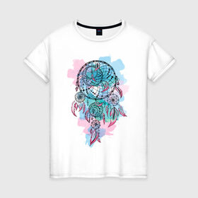Женская футболка хлопок с принтом Ловец снов в Кировске, 100% хлопок | прямой крой, круглый вырез горловины, длина до линии бедер, слегка спущенное плечо | амулет | ловец снов | оберег | перо | перья | сон