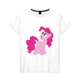 Женская футболка хлопок с принтом Пони Пинки Пай в Кировске, 100% хлопок | прямой крой, круглый вырез горловины, длина до линии бедер, слегка спущенное плечо | my little pony | пинки пай | пони