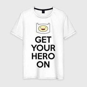 Мужская футболка хлопок с принтом Get your hero on в Кировске, 100% хлопок | прямой крой, круглый вырез горловины, длина до линии бедер, слегка спущенное плечо. | adventure time | время приключений | финн