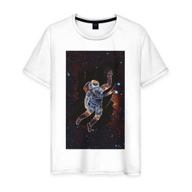 Мужская футболка хлопок с принтом Космонавт в Кировске, 100% хлопок | прямой крой, круглый вырез горловины, длина до линии бедер, слегка спущенное плечо. | 
