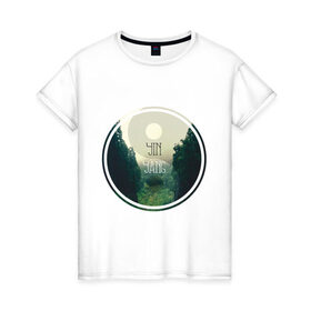 Женская футболка хлопок с принтом Инь Ян в Кировске, 100% хлопок | прямой крой, круглый вырез горловины, длина до линии бедер, слегка спущенное плечо | forest | nature | гармония | деревья | инь ян | лес | пейзаж | природа