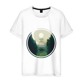 Мужская футболка хлопок с принтом Инь Ян в Кировске, 100% хлопок | прямой крой, круглый вырез горловины, длина до линии бедер, слегка спущенное плечо. | forest | nature | гармония | деревья | инь ян | лес | пейзаж | природа