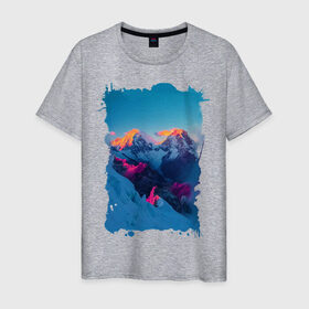 Мужская футболка хлопок с принтом Снежные горы в Кировске, 100% хлопок | прямой крой, круглый вырез горловины, длина до линии бедер, слегка спущенное плечо. | пейзаж | рассвет