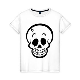 Женская футболка хлопок с принтом Забавный черепок в Кировске, 100% хлопок | прямой крой, круглый вырез горловины, длина до линии бедер, слегка спущенное плечо | скелет