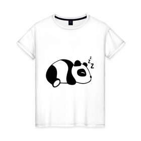 Женская футболка хлопок с принтом Панда спит в Кировске, 100% хлопок | прямой крой, круглый вырез горловины, длина до линии бедер, слегка спущенное плечо | 