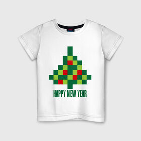 Детская футболка хлопок с принтом Елка - пиксели в Кировске, 100% хлопок | круглый вырез горловины, полуприлегающий силуэт, длина до линии бедер | 2015 | new year | елка | мозаика | новый год | пазл