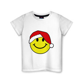 Детская футболка хлопок с принтом Новогодняя рожица в Кировске, 100% хлопок | круглый вырез горловины, полуприлегающий силуэт, длина до линии бедер | new year | smile | новый год | смайл