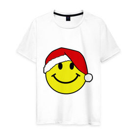 Мужская футболка хлопок с принтом Новогодняя рожица в Кировске, 100% хлопок | прямой крой, круглый вырез горловины, длина до линии бедер, слегка спущенное плечо. | new year | smile | новый год | смайл