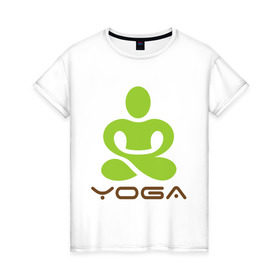 Женская футболка хлопок с принтом Йога - это здоровье в Кировске, 100% хлопок | прямой крой, круглый вырез горловины, длина до линии бедер, слегка спущенное плечо | 