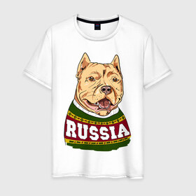 Мужская футболка хлопок с принтом Собака made in Russia в Кировске, 100% хлопок | прямой крой, круглый вырез горловины, длина до линии бедер, слегка спущенное плечо. | 