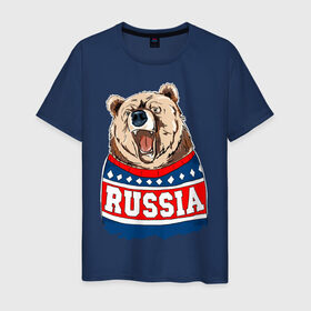 Мужская футболка хлопок с принтом Медведь made in Russia в Кировске, 100% хлопок | прямой крой, круглый вырез горловины, длина до линии бедер, слегка спущенное плечо. | made in russia | mountain | russia | кофта | медведь | мишка | патриот | россия | свитер