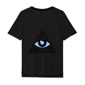 Мужская футболка хлопок Oversize с принтом Всевидящее око (глаз в треугольнике) в Кировске, 100% хлопок | свободный крой, круглый ворот, “спинка” длиннее передней части | иллюминаты