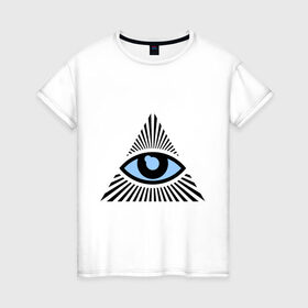 Женская футболка хлопок с принтом Всевидящее око (глаз в треугольнике) в Кировске, 100% хлопок | прямой крой, круглый вырез горловины, длина до линии бедер, слегка спущенное плечо | иллюминаты