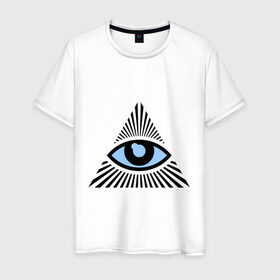 Мужская футболка хлопок с принтом Всевидящее око (глаз в треугольнике) в Кировске, 100% хлопок | прямой крой, круглый вырез горловины, длина до линии бедер, слегка спущенное плечо. | Тематика изображения на принте: иллюминаты