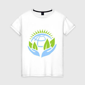 Женская футболка хлопок с принтом Планету нужно беречь в Кировске, 100% хлопок | прямой крой, круглый вырез горловины, длина до линии бедер, слегка спущенное плечо | green peace | гринпис | забота | охрана | планета | природа