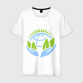 Мужская футболка хлопок с принтом Планету нужно беречь в Кировске, 100% хлопок | прямой крой, круглый вырез горловины, длина до линии бедер, слегка спущенное плечо. | green peace | гринпис | забота | охрана | планета | природа