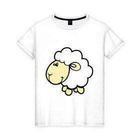 Женская футболка хлопок с принтом Овечка в Кировске, 100% хлопок | прямой крой, круглый вырез горловины, длина до линии бедер, слегка спущенное плечо | 2015 | new year | новый год | овца