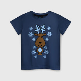 Детская футболка хлопок с принтом Милый олень и снежинки в Кировске, 100% хлопок | круглый вырез горловины, полуприлегающий силуэт, длина до линии бедер | new year | новый год | олень | снег | снежинки